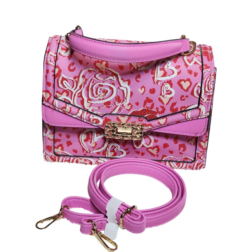 #199 NWOT ALDO Pink Hearts Roses Lips Top Handle Crossbody Satchel Handbag